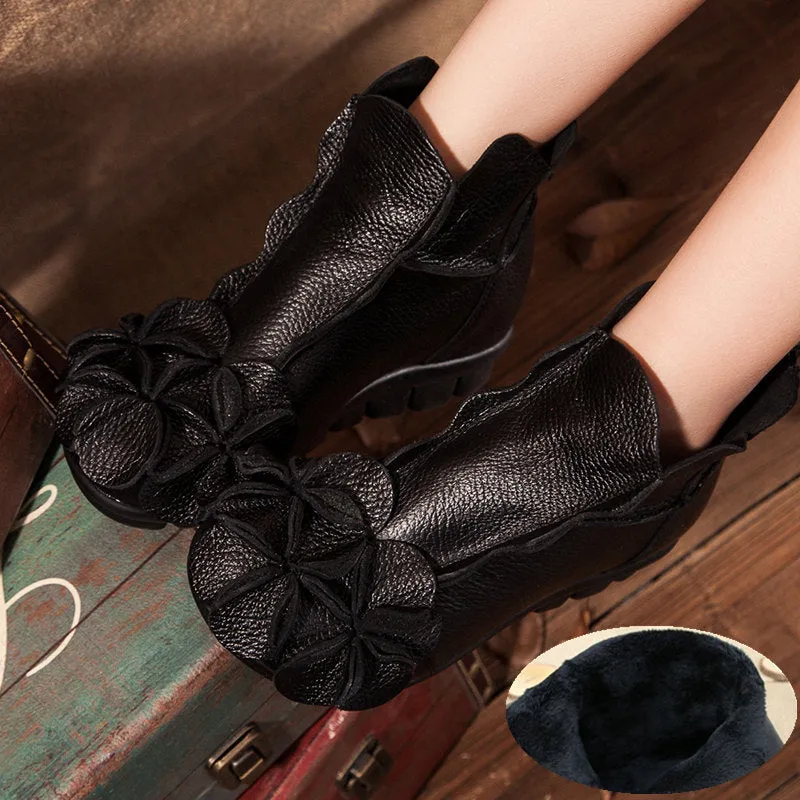 Women Flat Leather Boots Handmade Soft Sole Comfortable Vintage Shoes