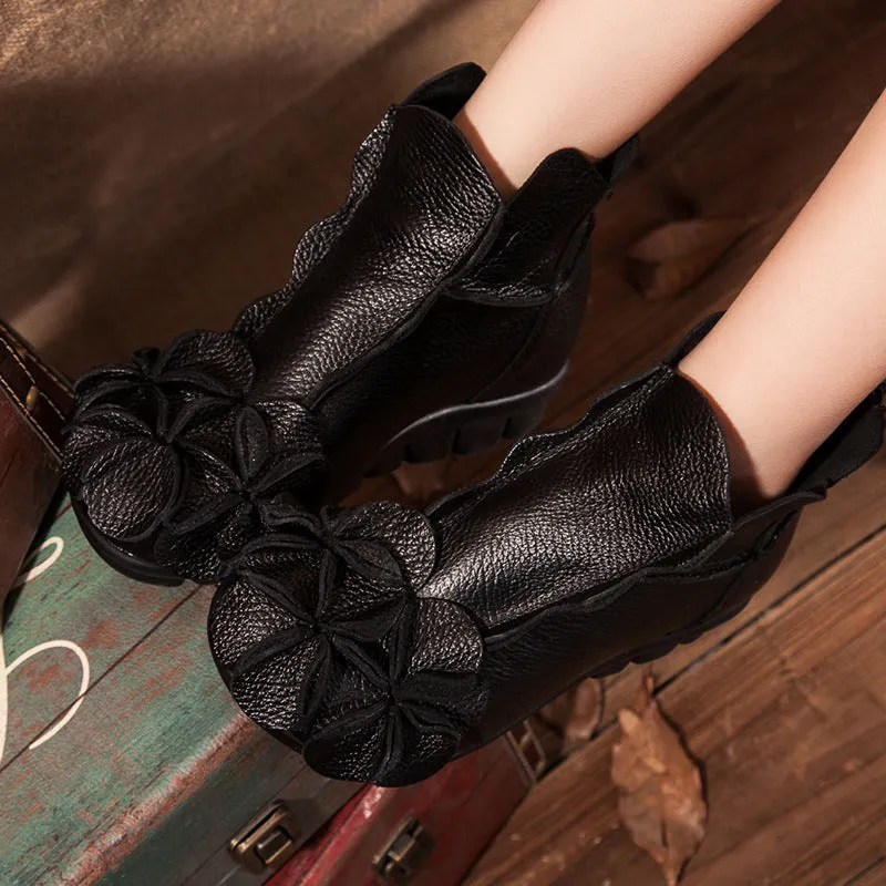 Women Flat Leather Boots Handmade Soft Sole Comfortable Vintage Shoes