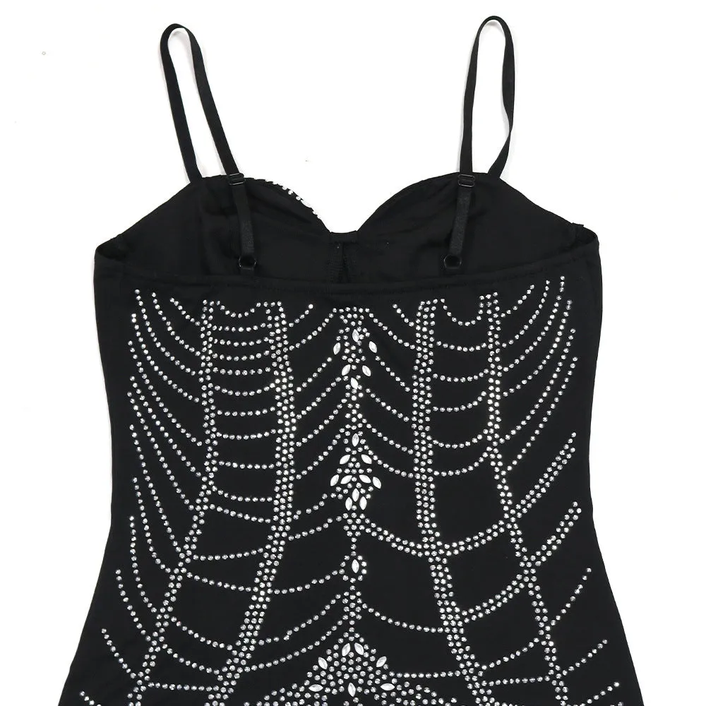 Women Rhinestone Sexy Sheath Split Party Dress