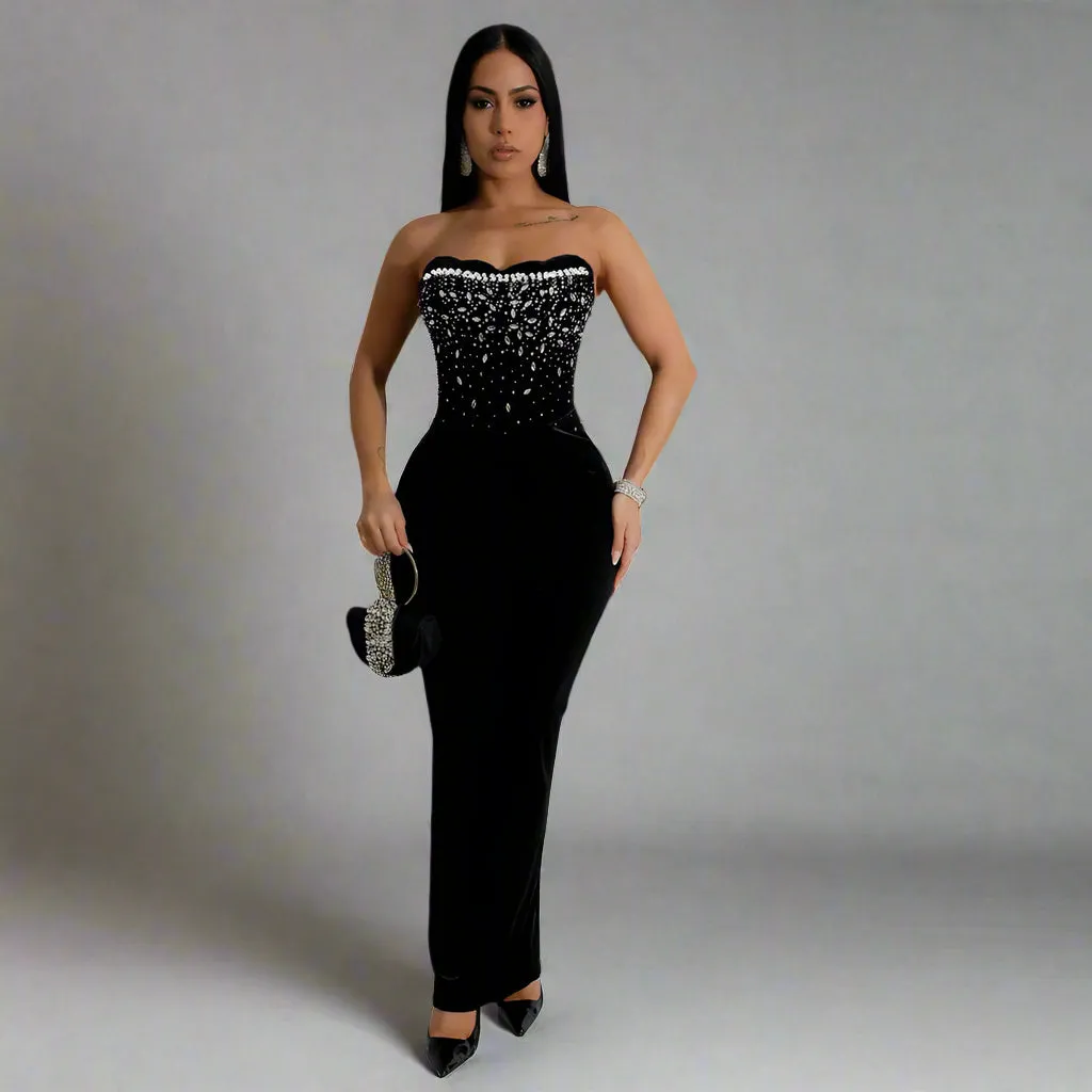 Women Sexy off Shoulder Beaded Split Party Dress