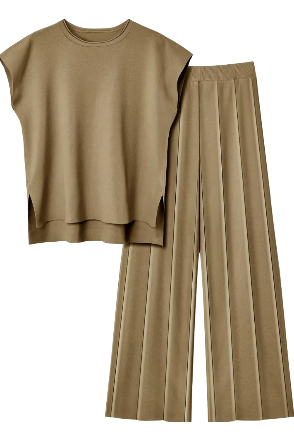 Womens Casual Chic  Sleeveless Top & Wide-Leg Pants Two-Piece Set