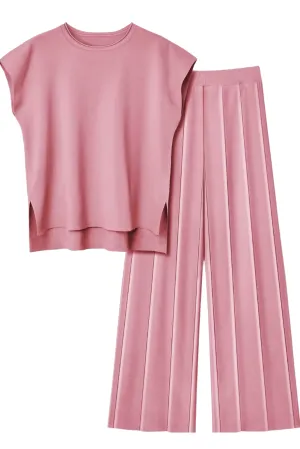 Womens Casual Chic  Sleeveless Top & Wide-Leg Pants Two-Piece Set