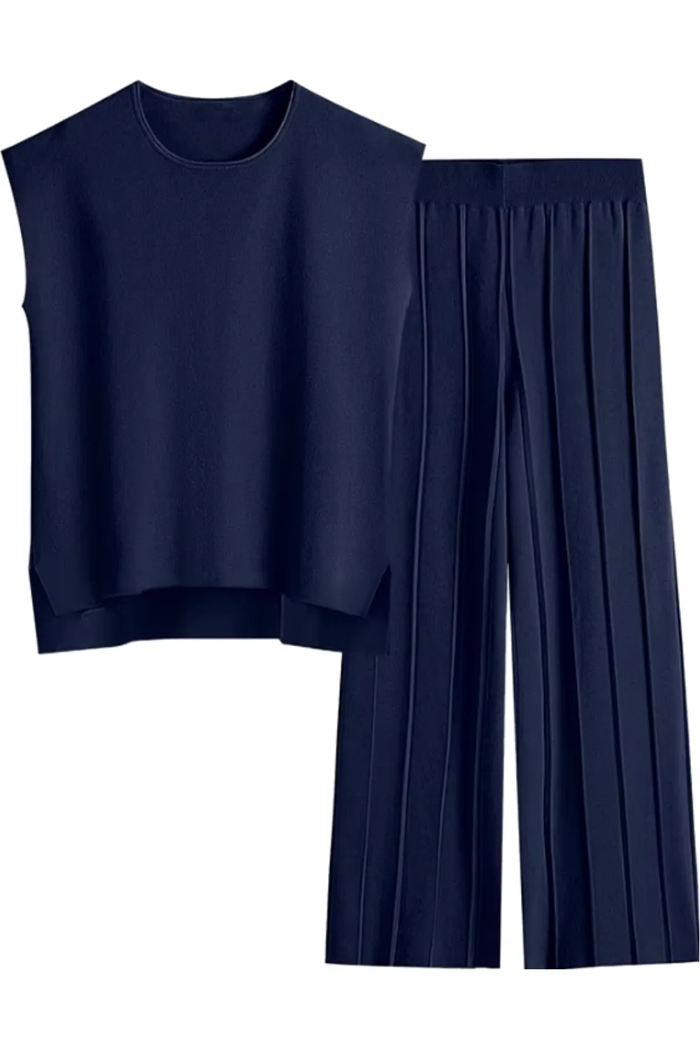 Womens Casual Chic  Sleeveless Top & Wide-Leg Pants Two-Piece Set