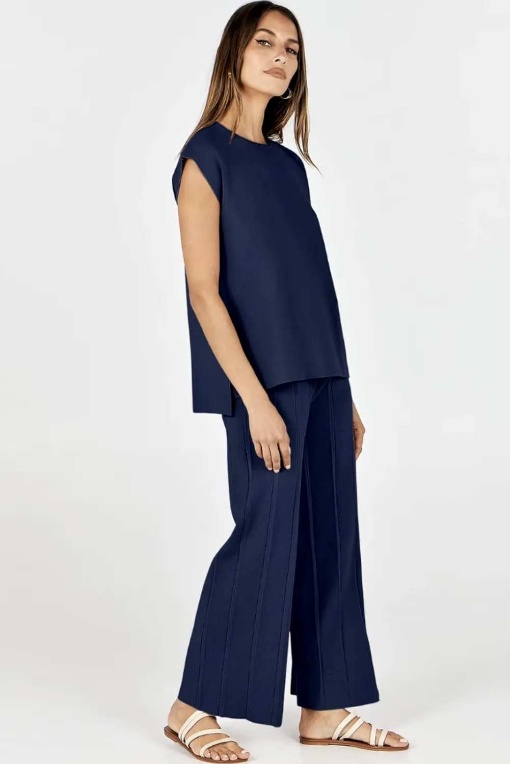 Womens Casual Chic  Sleeveless Top & Wide-Leg Pants Two-Piece Set