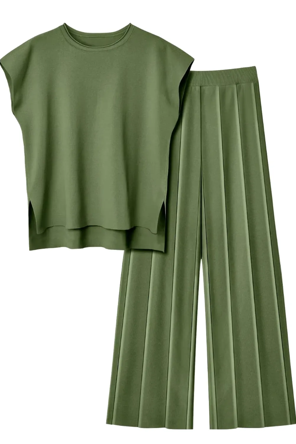 Womens Casual Chic  Sleeveless Top & Wide-Leg Pants Two-Piece Set