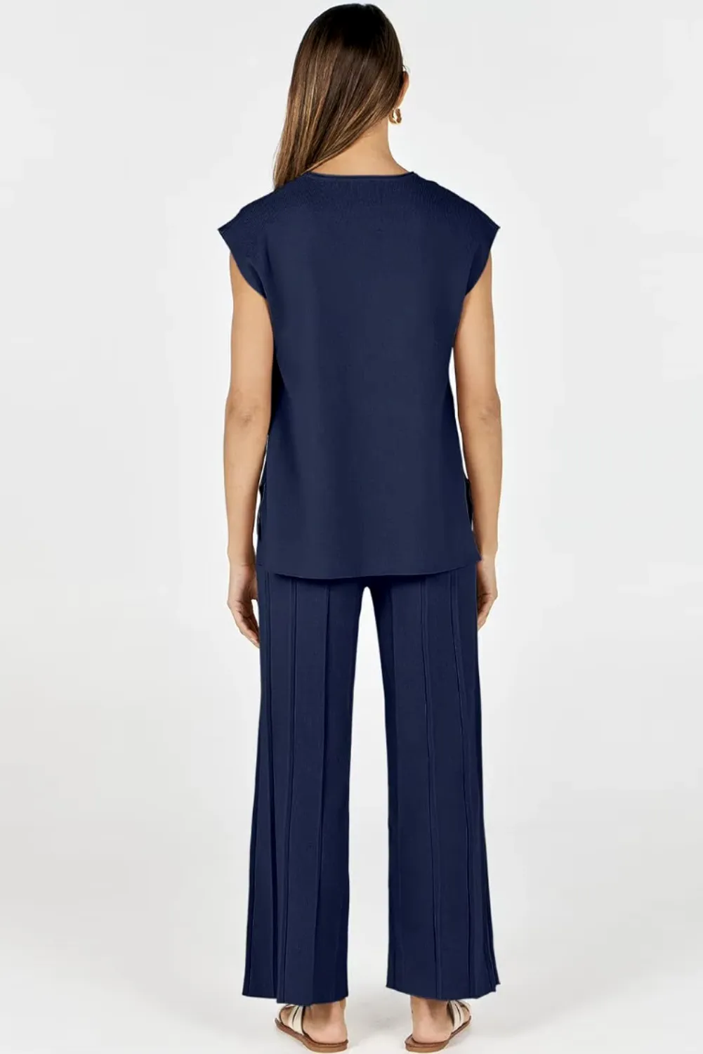 Womens Casual Chic  Sleeveless Top & Wide-Leg Pants Two-Piece Set