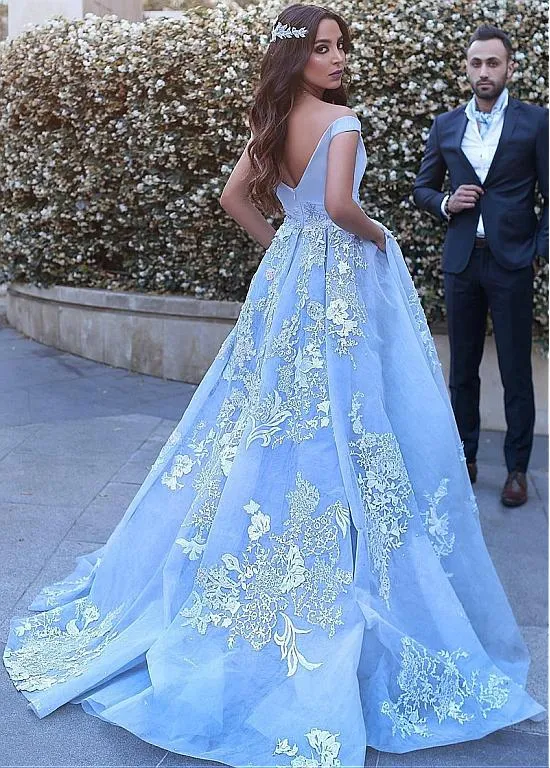 Wonderful Ball Gown Appliques Prom Dresses,Formal Blue Evening Dress,Quinceanera Dresses OK357