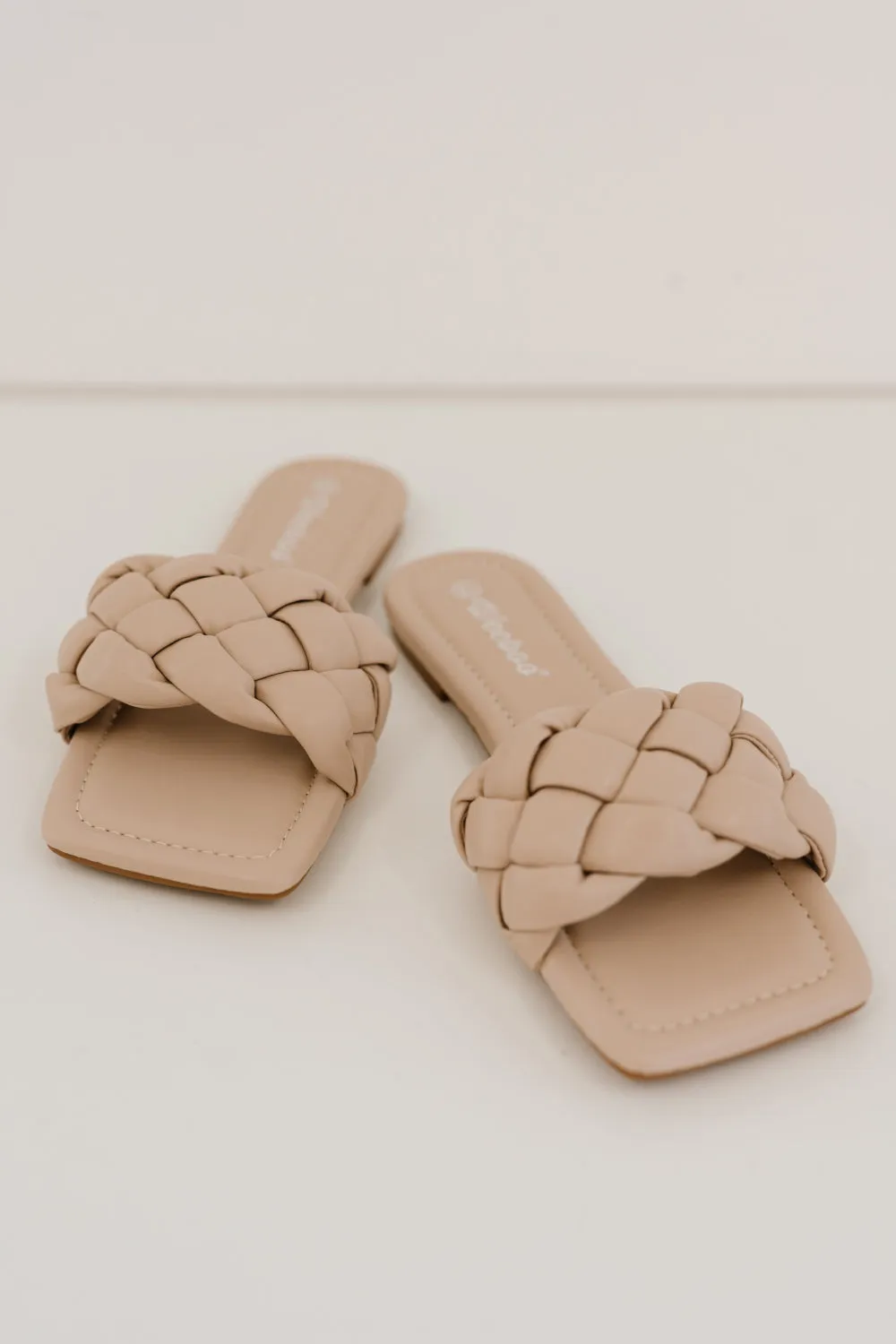 Woven Square Toe Slides - Nude
