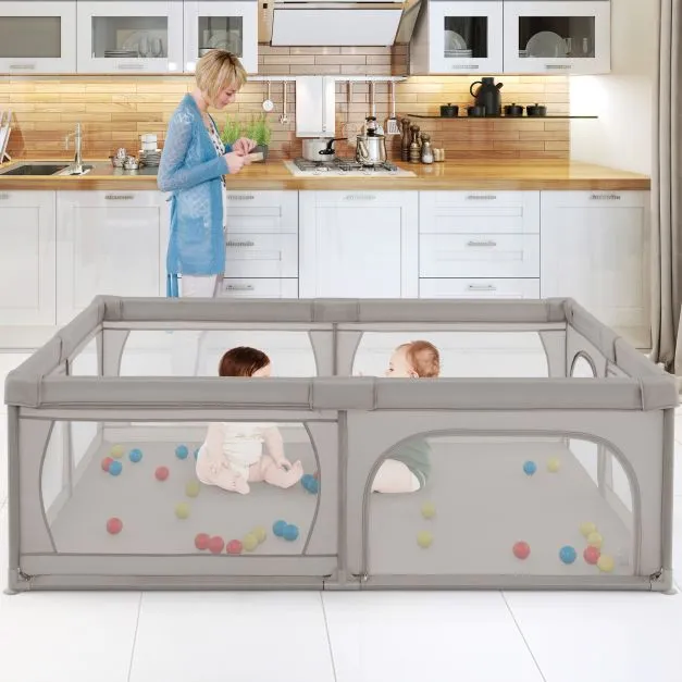 XXL Baby Playpen and Ball Pool with 50 Balls & Carry Bag | Breathable Mesh Fabric |  2m x 1.5m