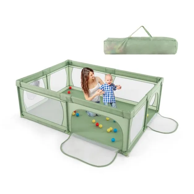 XXL Baby Playpen and Ball Pool with 50 Balls & Carry Bag | Breathable Mesh Fabric |  2m x 1.5m