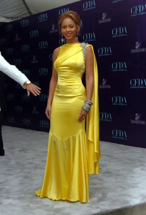 Yellow Beyonce Knowles Low Back Dress Satin Prom Celebrity Formal Dress CFDA Fashion Awards Online