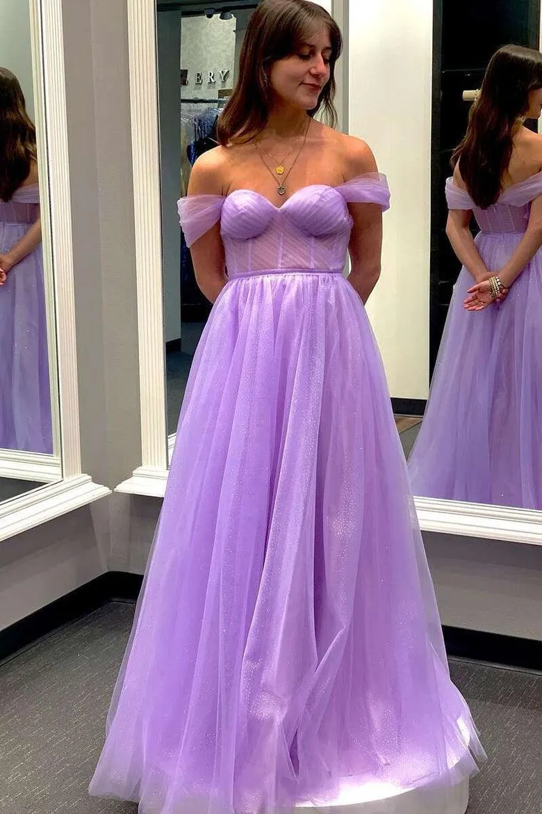 Yellow Off-the-Shoulder Bustier A-Line Tulle Prom Dress Formal Dress PSK376