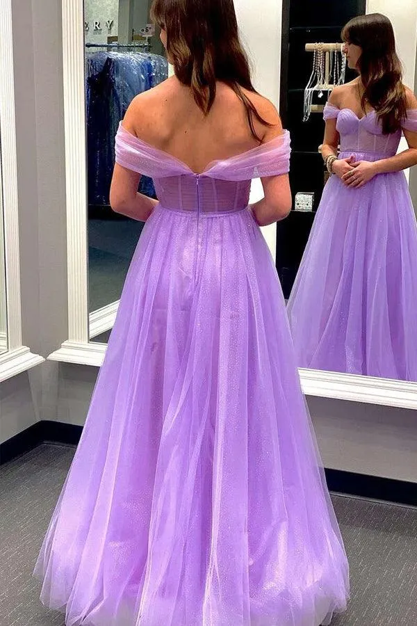 Yellow Off-the-Shoulder Bustier A-Line Tulle Prom Dress Formal Dress PSK376