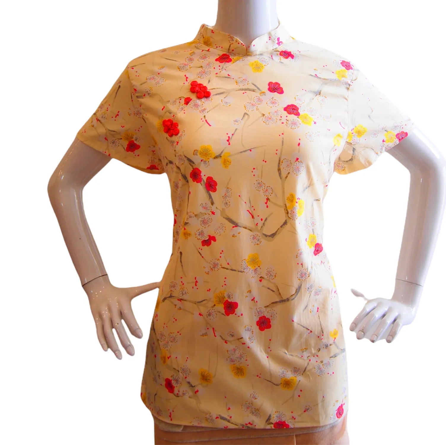 YELLOW PLUM BLOSSOM COTTON CHEONGSAM TOP